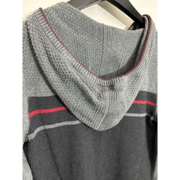 Eddie Bauer Two-Tone Zip-Up Hoodie with Red Stripe Detail Grey & Black Knit M - Picture 3 of 10